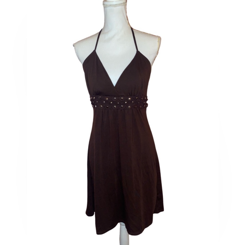 MY MICHELLE Mini Halter Dress Y2K Dress in Chocolate Brown Size Large